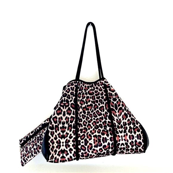 Neoprene Tote w/ Removable Pouch Cheetah Leopard Jaguar Mob‎ Wife Aesthetic - Picture 1 of 6